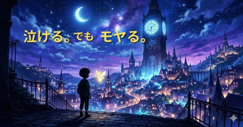 えんとつ町のプペル 時計台の約束をイメージした幻想的な夜景と時計台のイラスト