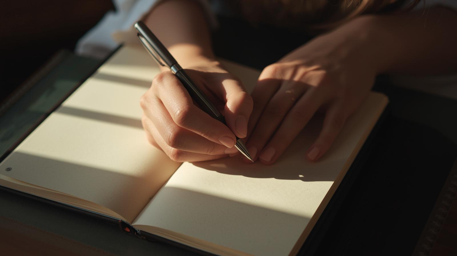 光の差すノートとペン