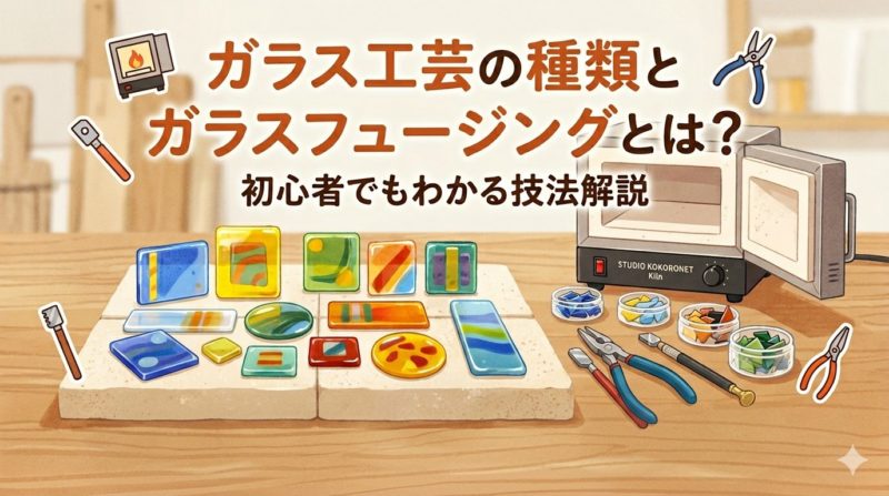 ガラス工芸の種類とガラスフュージングを解説するイメージ（初心者向け技法）